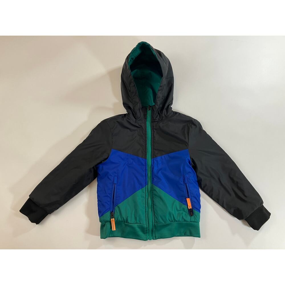 Champion Kids XS 4-5 Colorblock Hooded Jacket Black Blue Green Quilted R1403